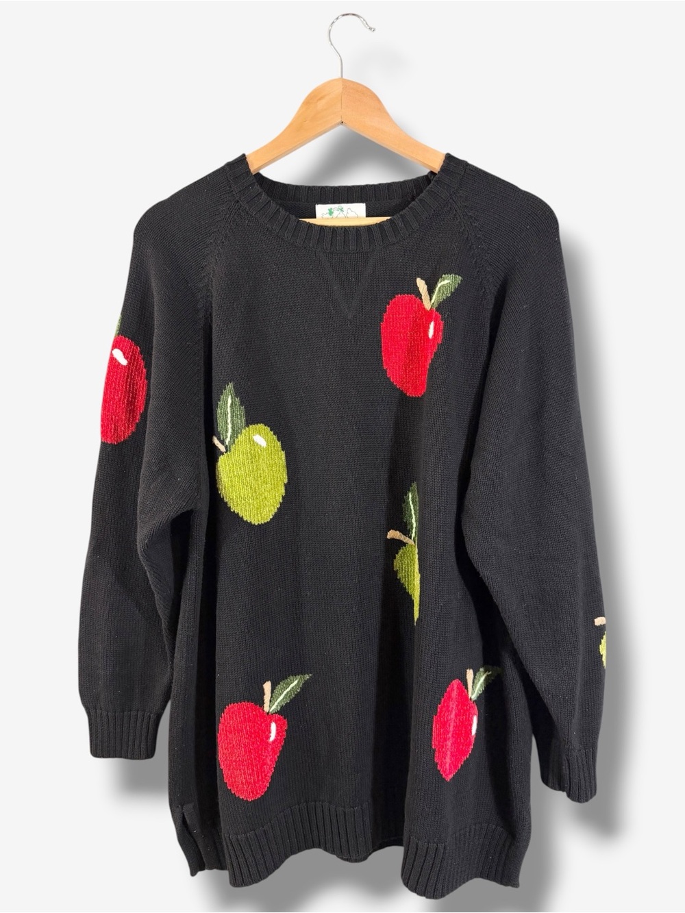 Quacker Factory Black Apple Sweater 1X Teacher Back to School Academia Chenille